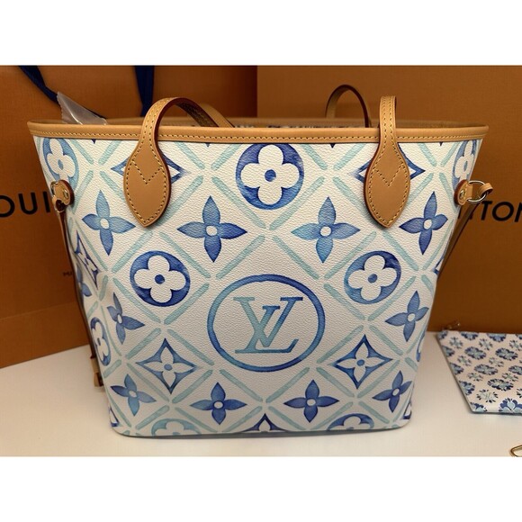 NIB Louis Vuitton Neverfull MM By The Pool Blue M11263 With Pouch 💯% Authentic - Picture 4 of 16